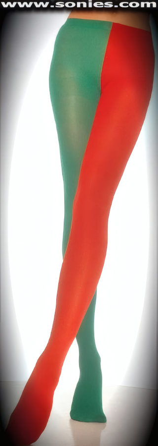Plus size opaque Lycra two-tone Centrosaurus jester tights