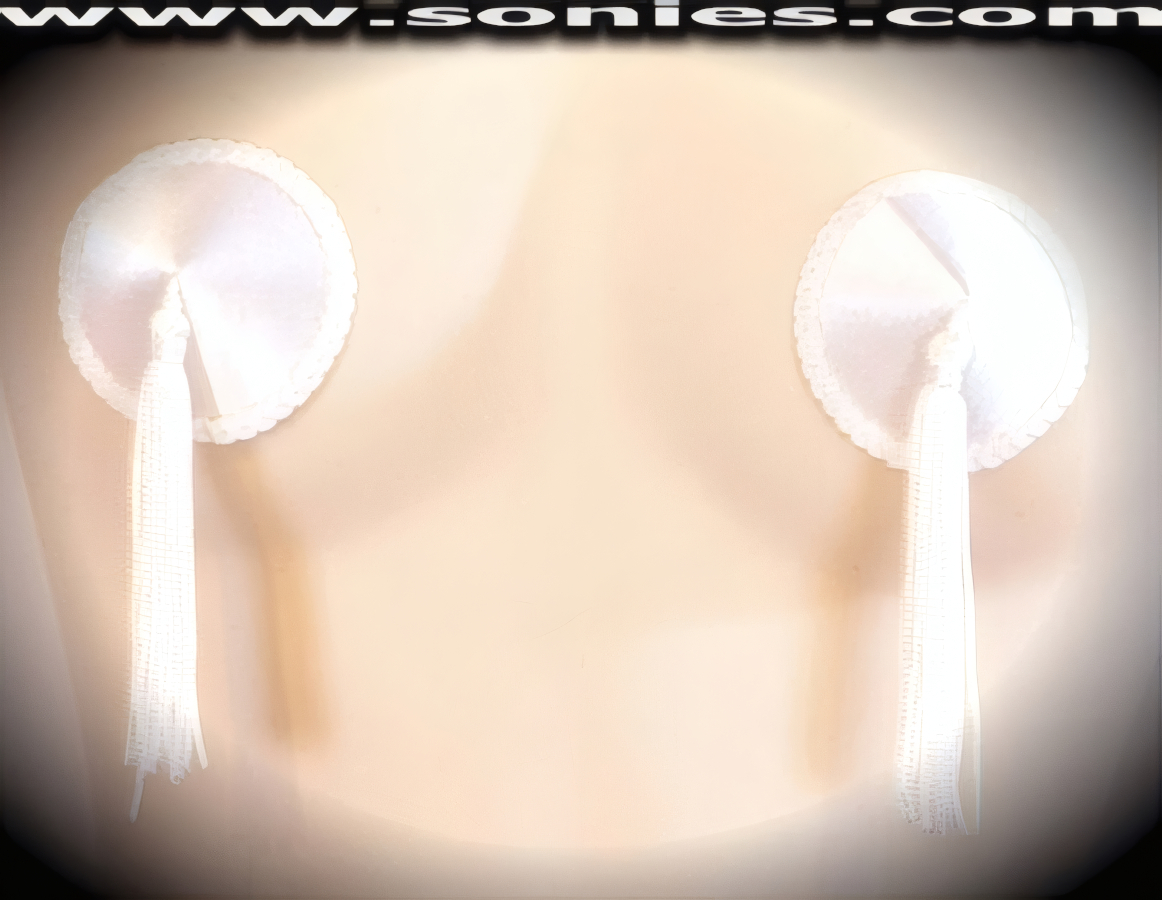 Camelias satin Pasties with sequin accent, tassels and glue