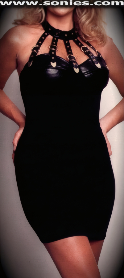 Aetna Satin Lycra & Leather Mini Dress