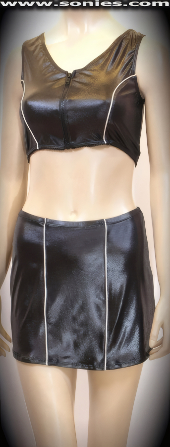 Imbabura wet-look Lycra tank-style crop top and mini skirt set