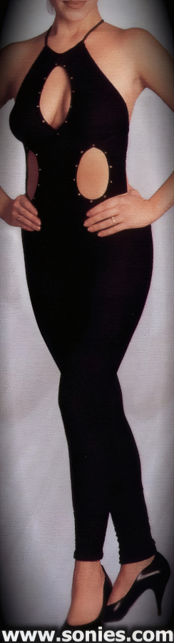 Ariosa bubble Lycra halter catsuit with openings and studs