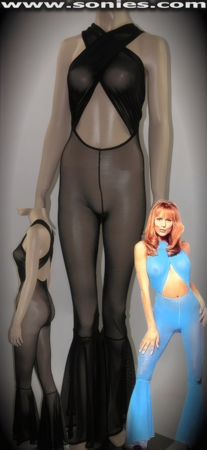 Hyperion translucent power mesh Lycra crisscross halter catsuit