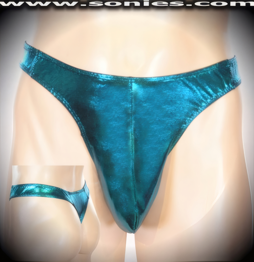 Man's Aegisthus dance-wear glitter hologram Lycra thong