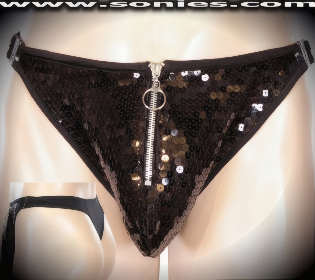 Man's Seriphus sequins with Lycra thong and front zipper