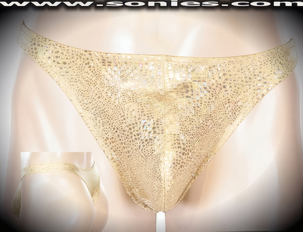 Man's Stheino dance-wear glitter crocodile hologram Lycra thong