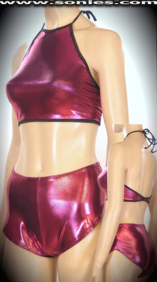 Quiero Salsa holographic foil dots halter top and shorts set