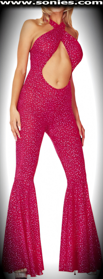 Arlene sparkle crisscross halter catsuit and thong panty set