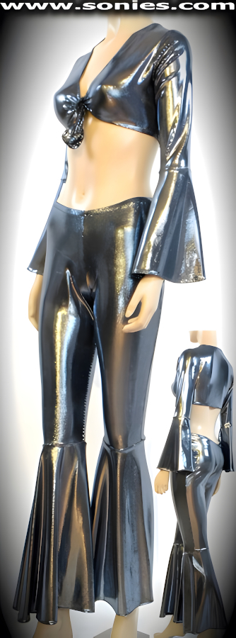 Noche de Tongariro hologram Lycra crop top, pants and thong set