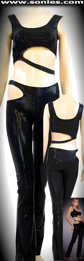 Kawa Karpo two-piece dotted foil Lycra crop top and pants set