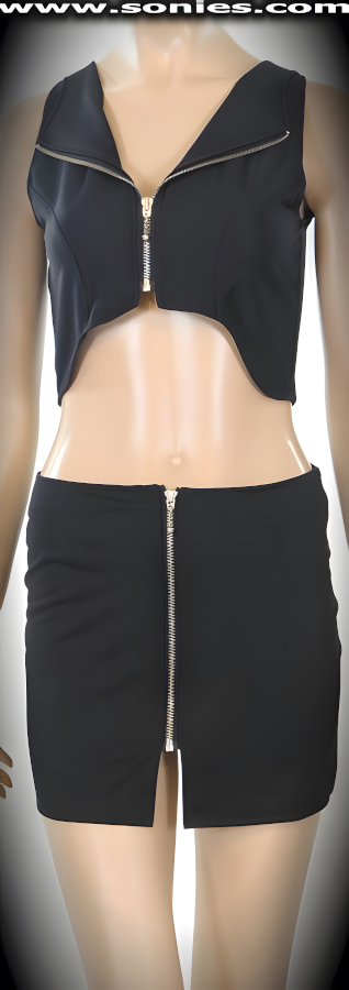 Ancohuma reversed vinyl vest style lapel top and breakaway skirt