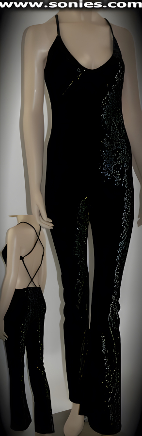 Deyse glistening body tracing stretch crushed ice velvet catsuit