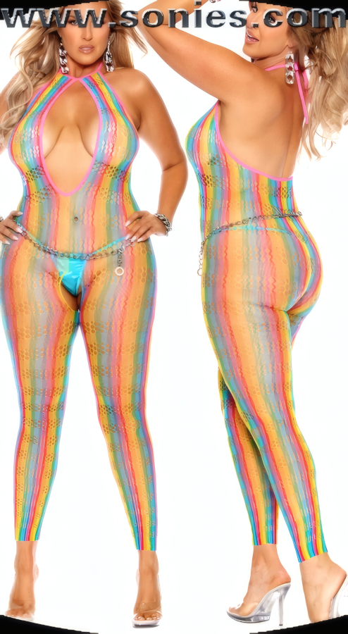 Plus-size Tchou Crochet Net Footless Bodystocking