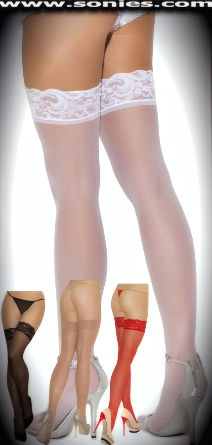 Plus-size Catrina sheer stockings with scalloped lace top band