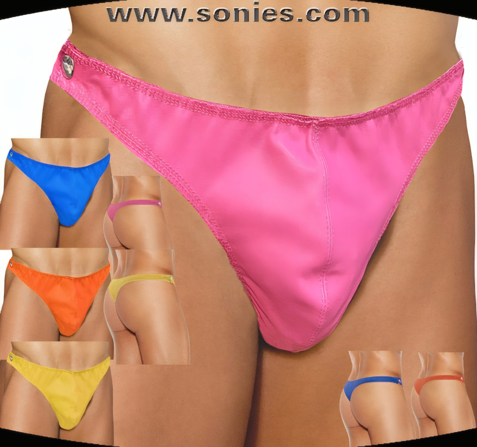 Man's Deshaun leather thong underwear with adjustable metal snaps