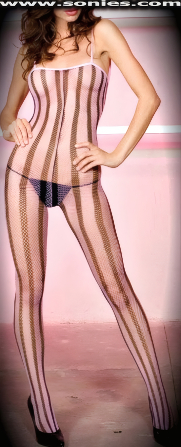Aconcagua fishnet bodystocking with black vertical stripes