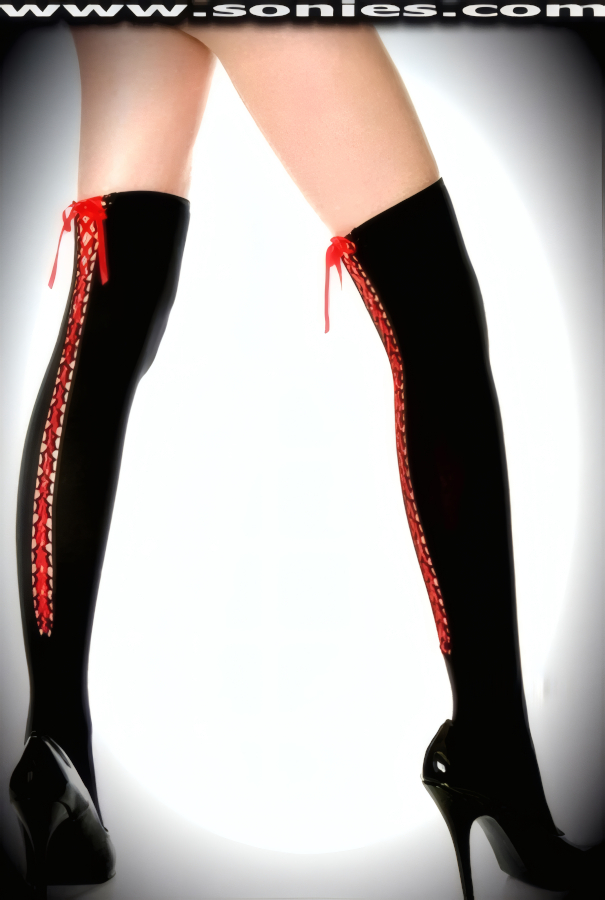 Eros opaque stockings with red satin ribbon lace-up back
