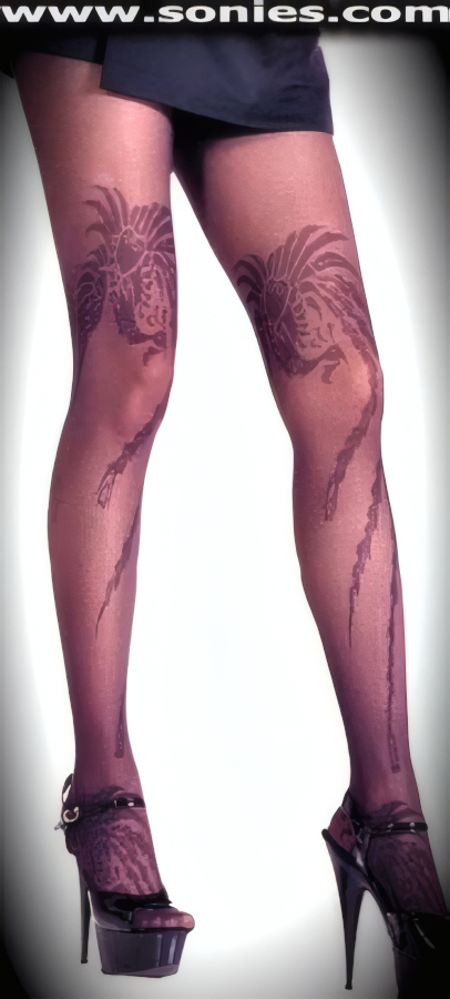 Magnificent Phoenix stretch tattoo design fine lace pantyhose