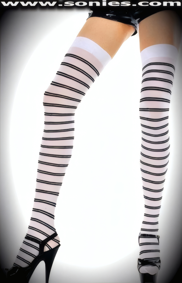 Odyssey stretch opaque thigh-high stockings with double stripes