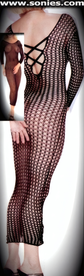 Beauchesne long curve-skimming translucent open weave dress