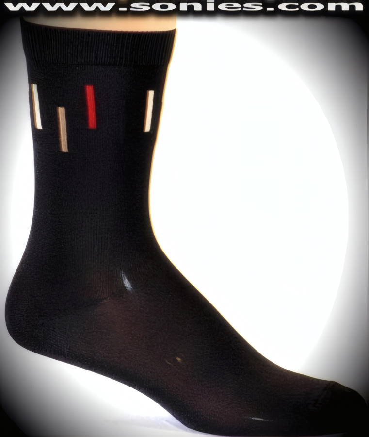 Gentleman's dress socks with contrasting colored vertical design