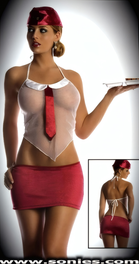 Reina Flight Attendant costume: Cami top, skirt, thong and cap