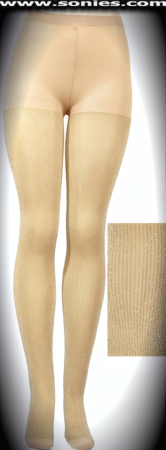 Plus-size JESSICA ribbed pattern microfiber tights with glitter