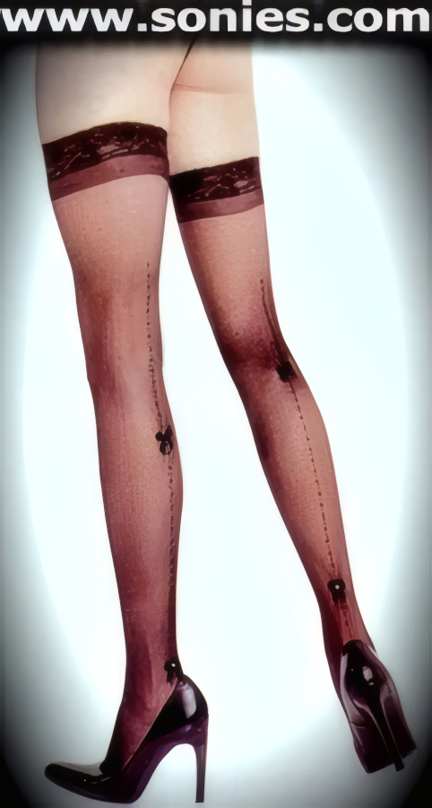 Ogygia sheer stockings with backseam, bows and rhinestone