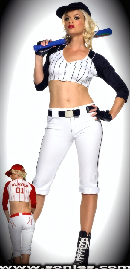 Baseball player costume. Crop top, Capri pants, gloves, cap