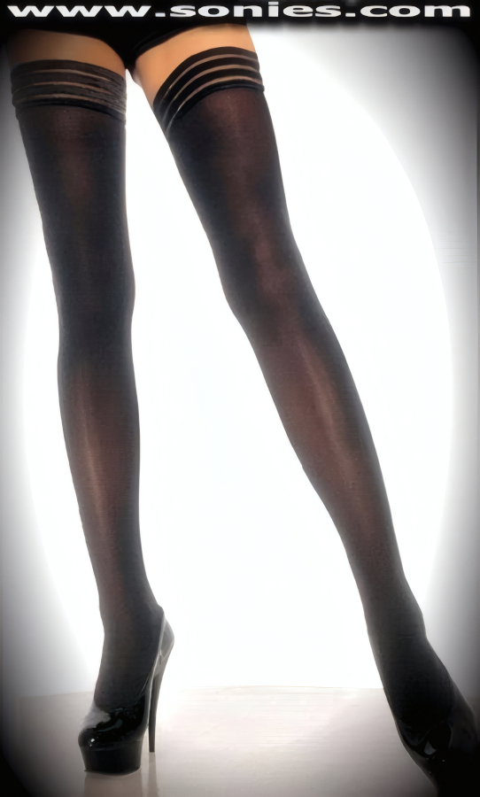 Plus-size Nephele stretch opaque Lycra stay-up stockings with striped tops