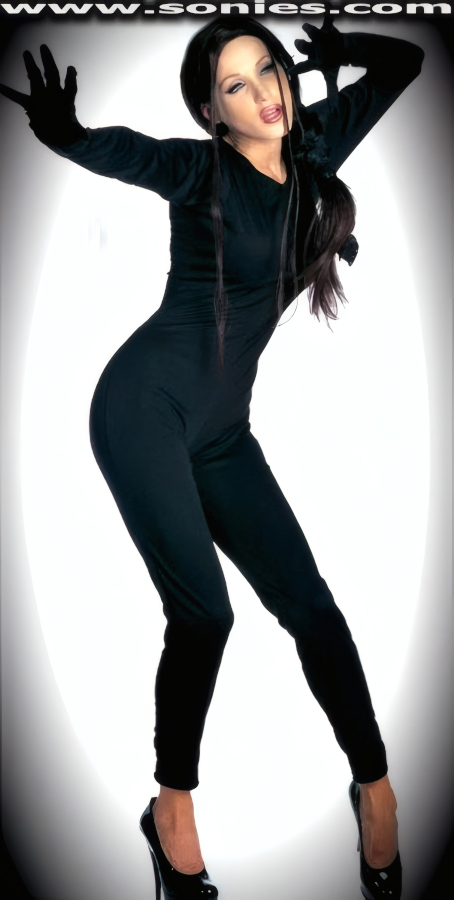 Body hugging Nancy footless stretch opaque Lycra cat suit