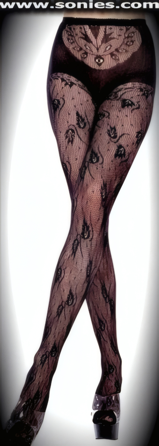 Stretch sheer seamless El Dorado leaf lace pantyhose