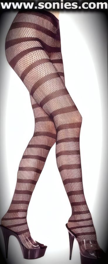 Hannah stretch seamless fishnet pantyhose with horizontal stripe