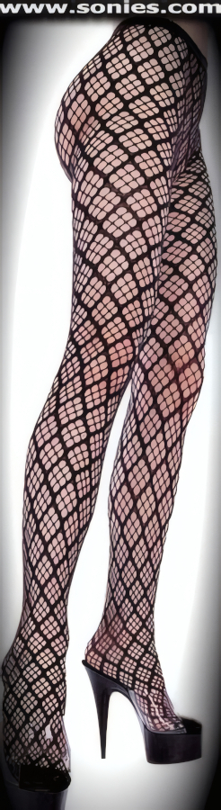 Fancy stretch seamless sheer open weave diamond lace pantyhose