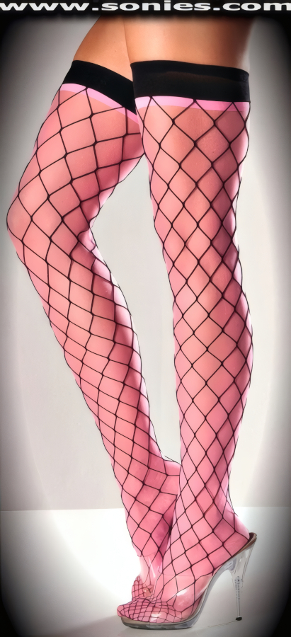Orestes fence-net Lycra stockings with contrasting underlining