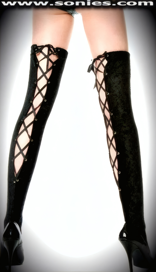 Euryala crushed velvet over-the-knee stockings with lacing back