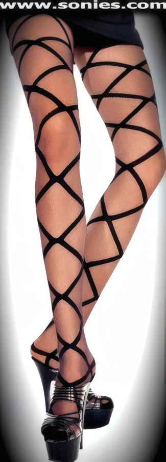 Toxic Terror sheer with opaque crisscross design pantyhose
