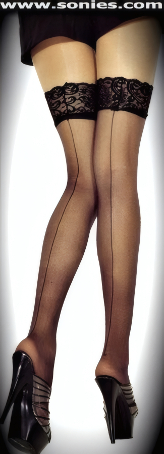 Menelaos sheer stockings with backseam and scalloped lace top