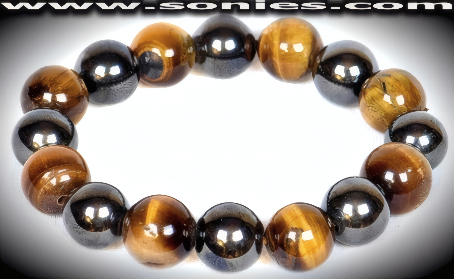 Cypress Hematite with panther glass beaded stretch bracelet