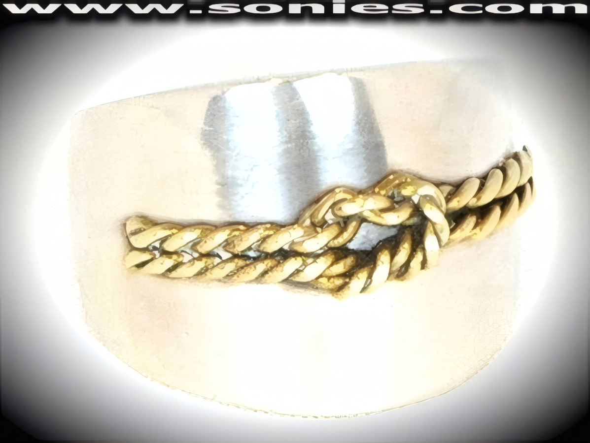 Sterling silver ring with antique gold Carthage knot accent