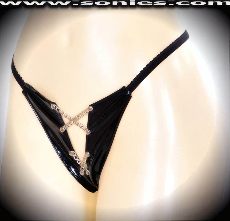 Alpheratz vinyl V-front G-String panty with cutout and chains