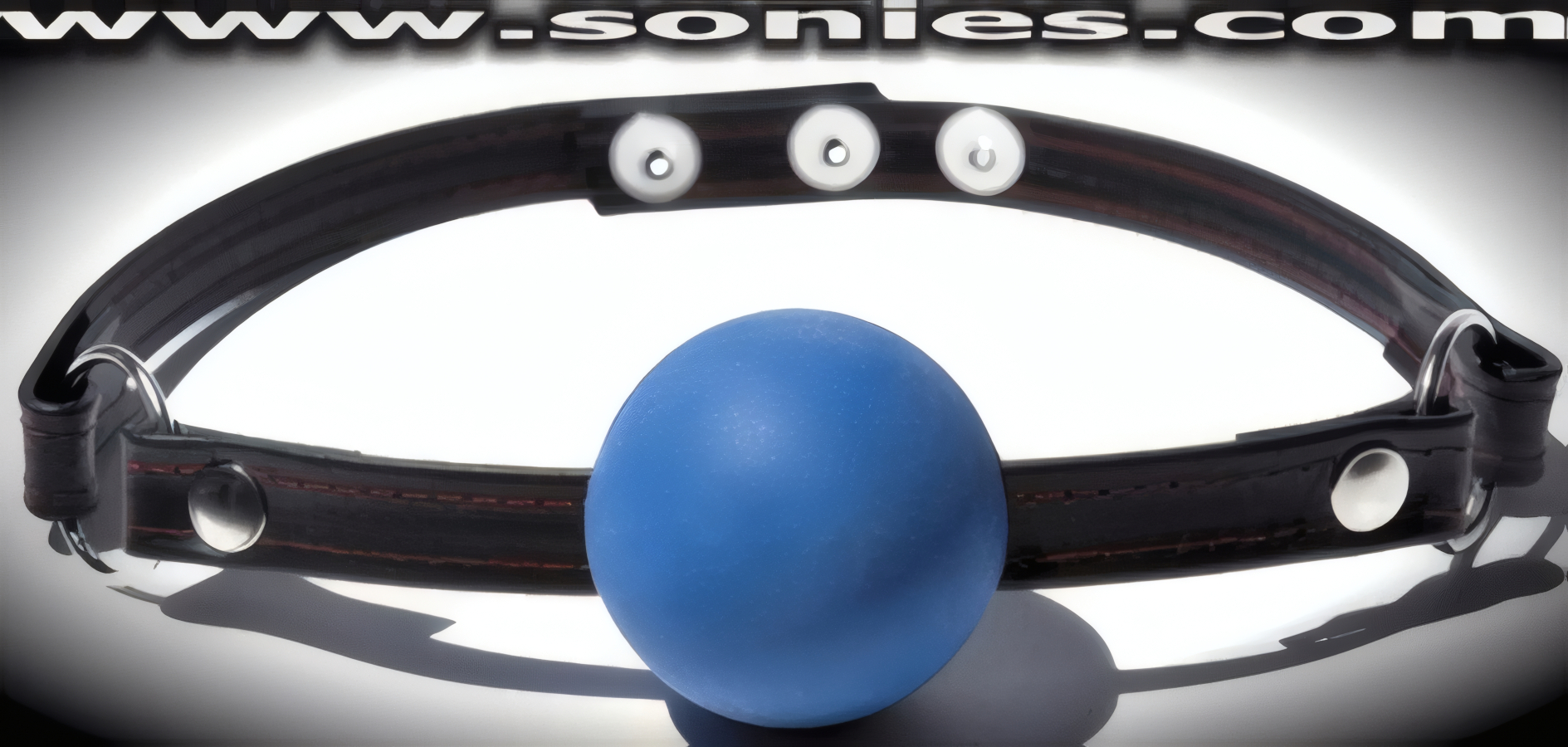 Deluxe blue rubber ball gag with leather straps and O-rings