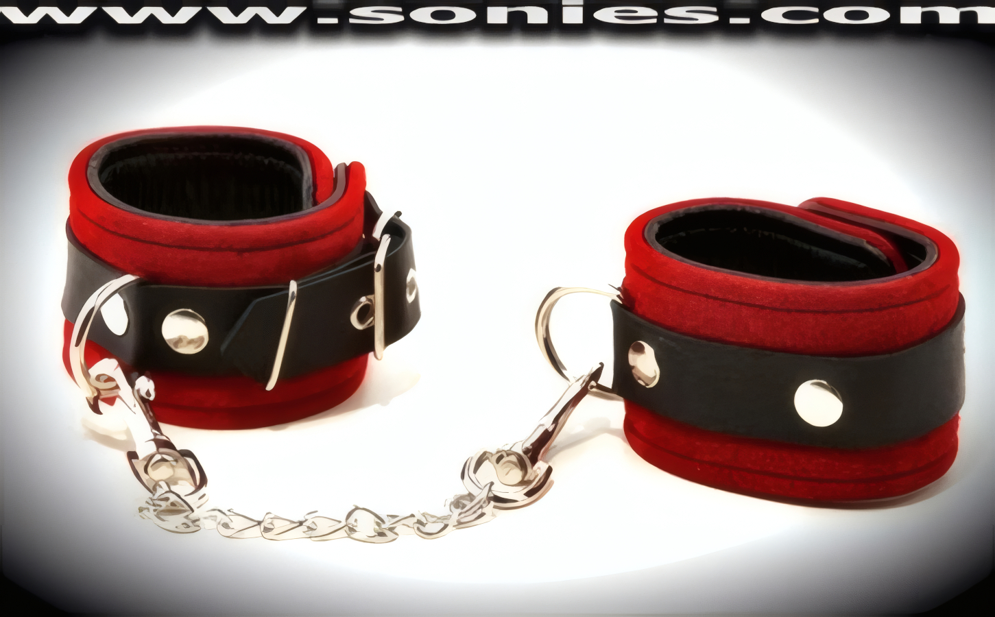 Atacazo red suede leather wrist cuff restraints with D-rings