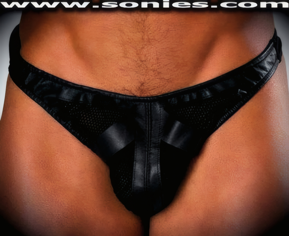 Man's Semempsis leather with fishnet thong underwear