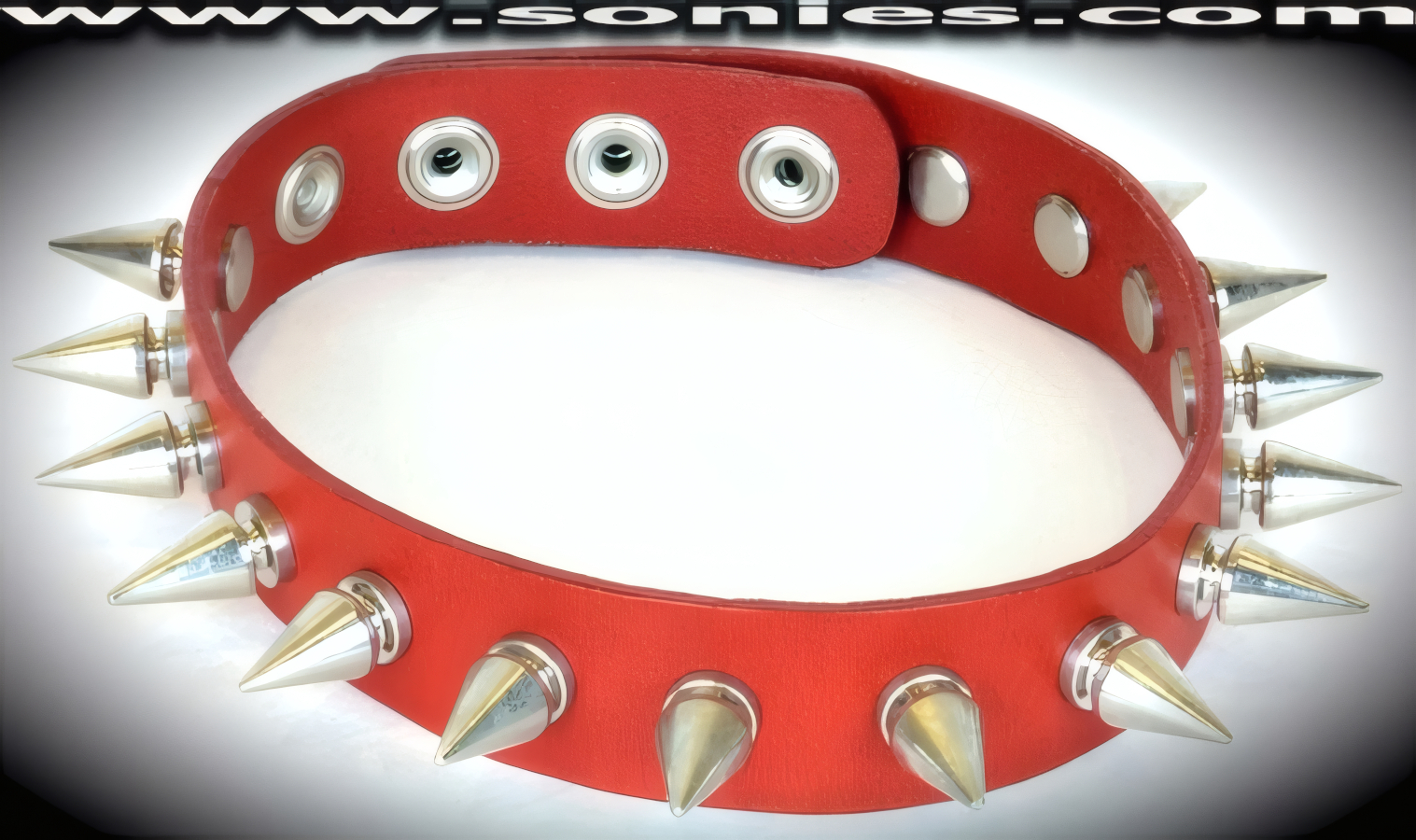 Red Dachstein leather collar with �" long metal spikes