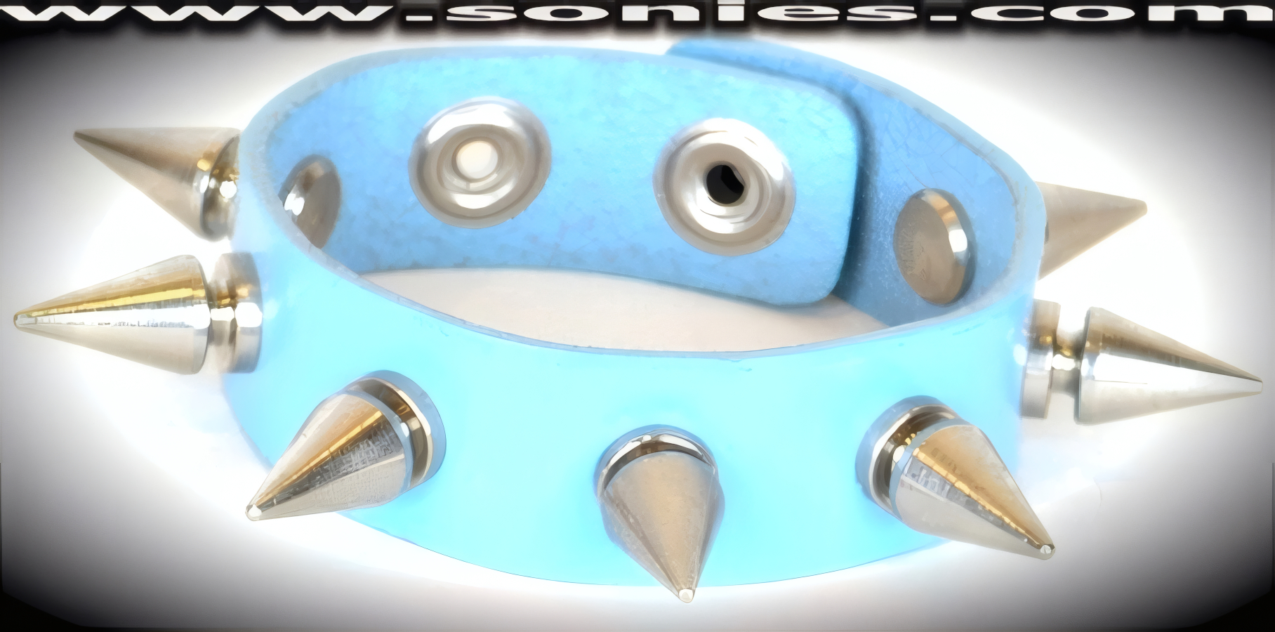 Diablerets Light Blue Leather Wristband with Metal Spikes