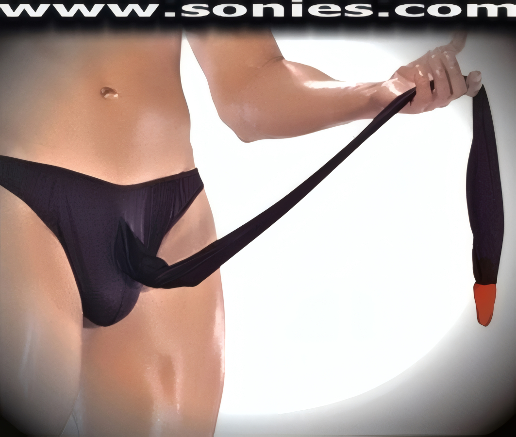 Man's Julianus low-rise bikini-cut brief with a four-foot schlong
