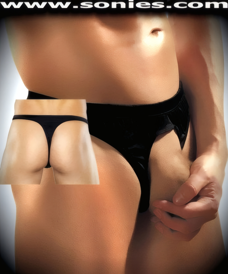 Man's Aeolus satin Lycra thong with a dramatic cutout front