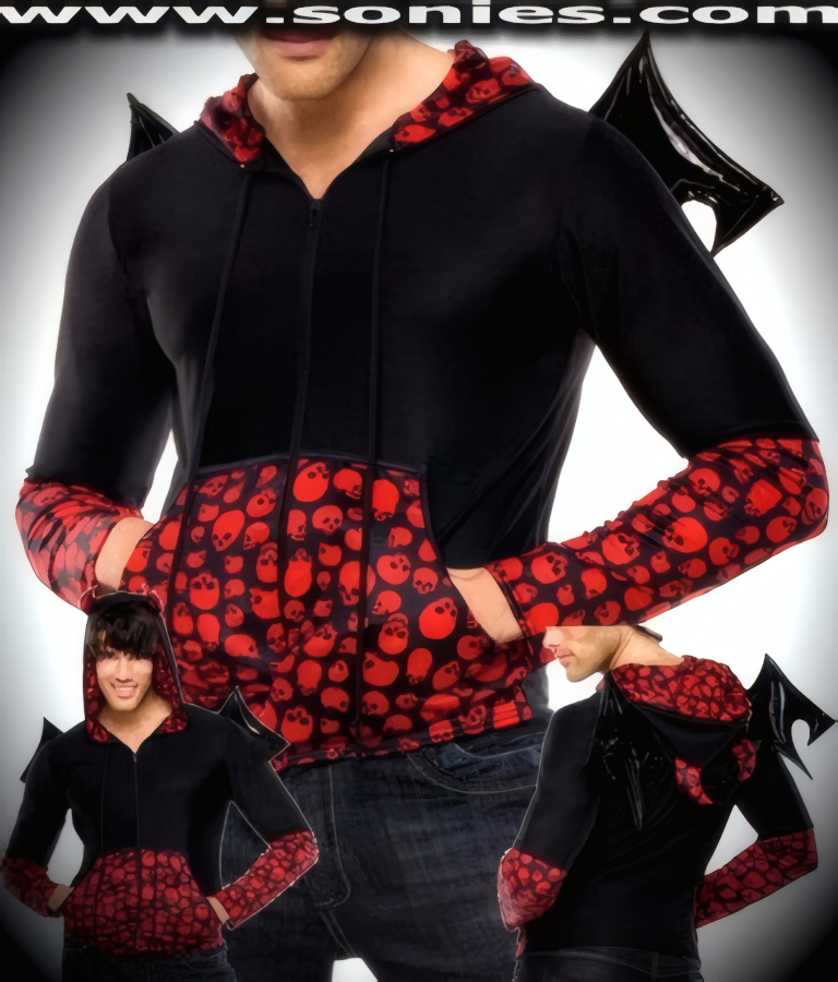 Man's Prince of Darkness horned hoodie with pockets and wings