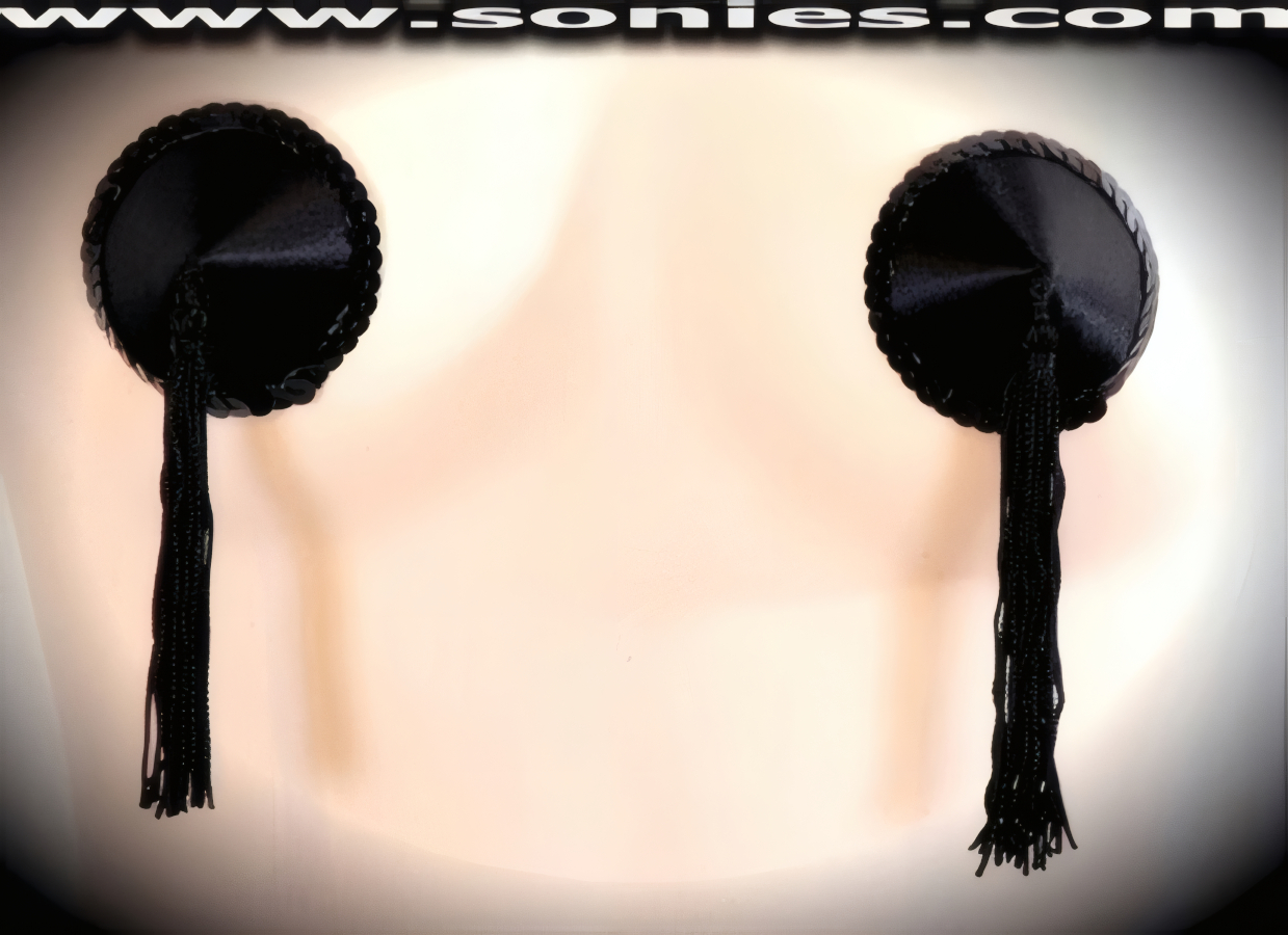 Las Vegas satin pasties with sequin accent, tassels and glue