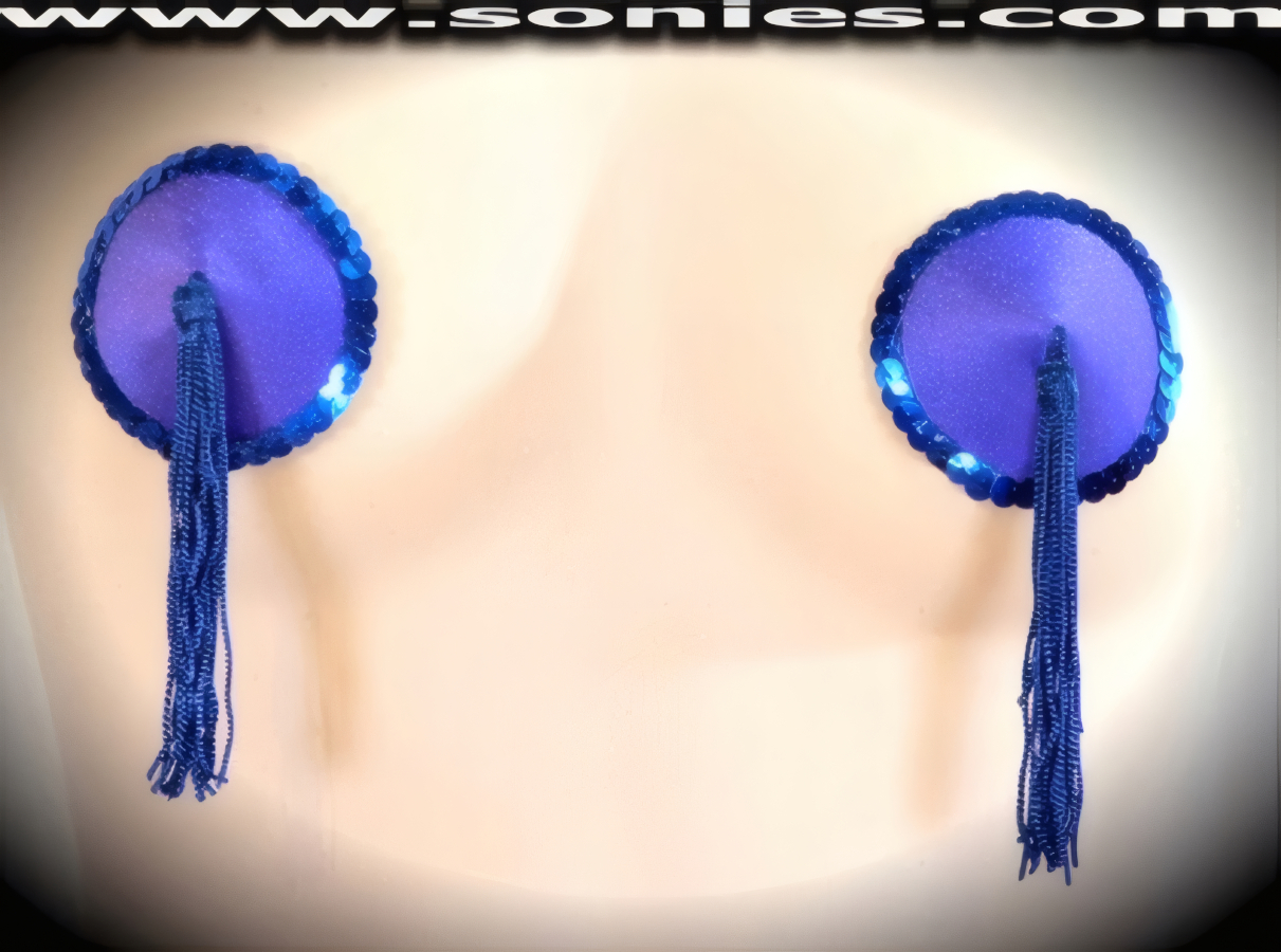 Thebes satin fabric pasties with sequin edging and tassels